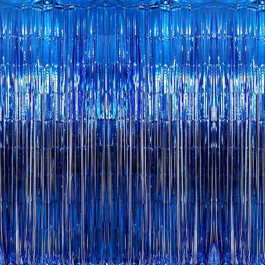 GOER 3.2 ft x 9.8 ft Metallic Tinsel Foil Fringe Curtains Party Photo Backdrop Party Streamers for Birthday,Graduation,New Year Eve Decorations Wedding Decor (Navy Blue,1 Pack)