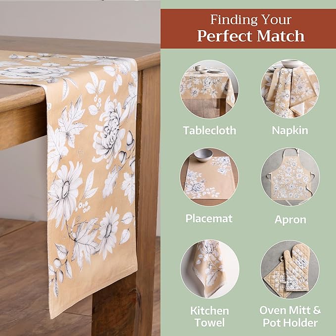 Maison d' Hermine Table Runner 100% Cotton Double Layer Table Runners 108 inches Long for Thanksgiving Christmas Decorations Home Kitchen Dining Party Wedding (Pretty Autumn, 14.5" x 108")