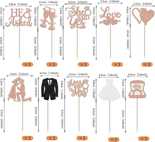 30 Pack Bride to be Cupcake Toppers Glitter Diamond Ring I Do Love Cupcake Picks Miss to Mrs He Asked She Said Yes Bridal Shower Wedding Engagement Bachelorette Cake Decoration Rose Gold