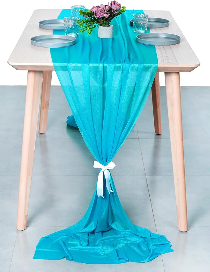 MDS Halloween Chiffon Table Runner - 20 Pack, 29 x 170 Inches, 14ft Each - Sheer Spooky Table Runners for Haunted House Parties, Trick-or-Treat Tables, Witchy Décor, Wedding & Events - Turquoise