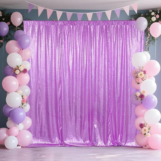 SquarePie Sequin Backdrop Curtain Not See Through Thick Glitter Background for Party 7FT x 7FT Lavender