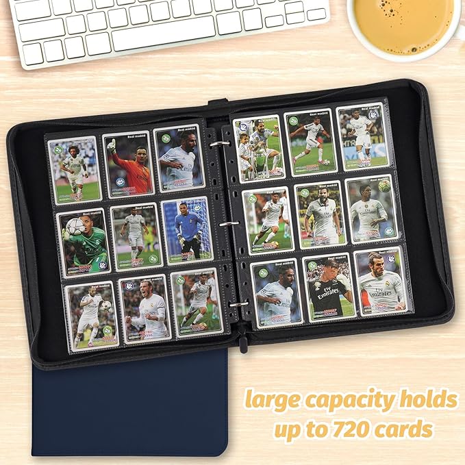 Trading Card Binder, 720 Pockets Card Binder, 9-Poccket Sided Pocket Sports Card Binder, Premium Card Binders Compatible with MTG, TCG, Baseball Cards(Dimond Blue)