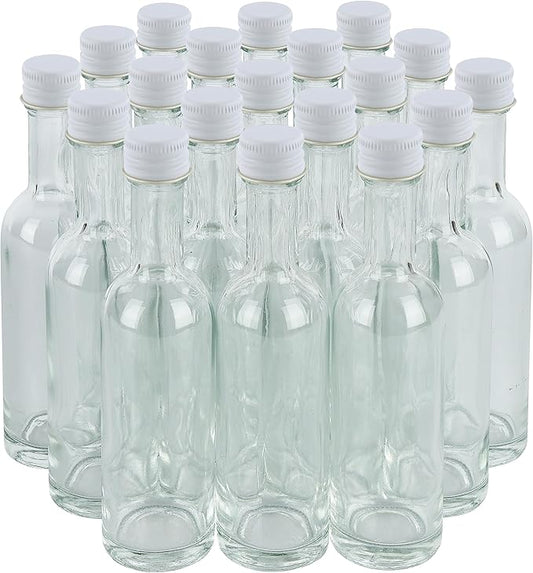 50 ml Mini Liquor Bottle Glass With Aluminum Lid and Heat Shrink 24 Pack (White Caps) for Liquor Sauce party Favor Beverage