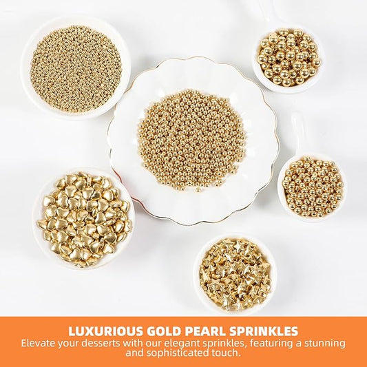 Kasvan Gold Pearl Sugar Sprinkles, 6 Sizes Mix for Cake Decorating, 230g/8.1oz, Ice Cream Toppings and Cookie Decorating, Wedding Party Chirstmas Supplies (Gold)