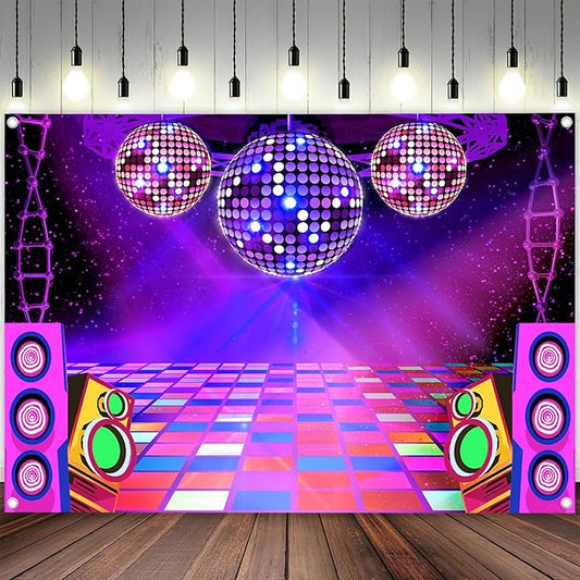 Dance Party Backdrop Retro 80s 90s Theme Stage Dance Ball Music Birthday Party Decoration DJ Photography Background 8 x 6 ft for Baby Shower Picture Photo Shoot Polyester Fabric, Blue