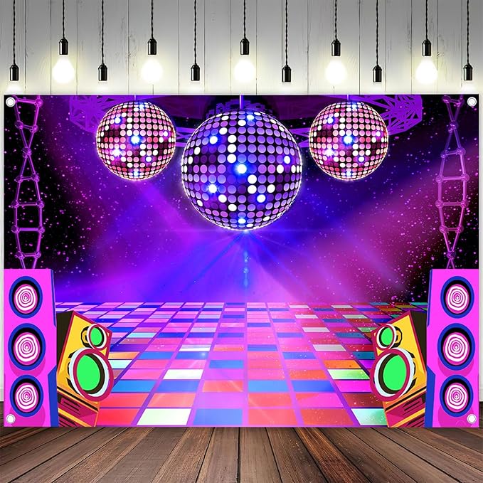 Dance Party Backdrop Retro 80s 90s Theme Stage Dance Ball Music Birthday Party Decoration DJ Photography Background 8 x 6 ft for Baby Shower Picture Photo Shoot Polyester Fabric, Red