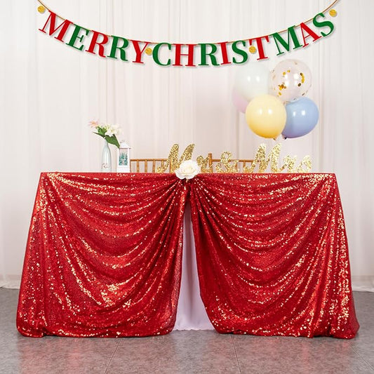 ShinyBeauty Red Table Cloths for Christmas 2 Packs, 72X72 Inch Sequin Tablecloths Square Shimmer Table Cloth Overlay Red Tablecloth for Wedding, Birthday Tables