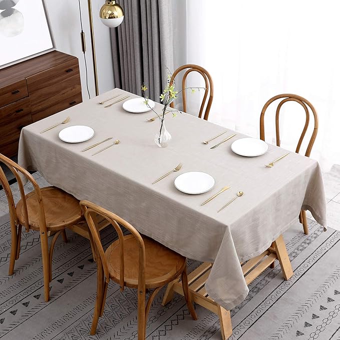 maxmill Lux Faux Linen Tablecloth with Slubby Yarn Textured Weaves Wrinkle Free Anti-Shrink Soft Table Cloth for Kitchen Dining Tabletop for Outdoor and Indoor Use Rectangle 60 x 84 Inch Natural