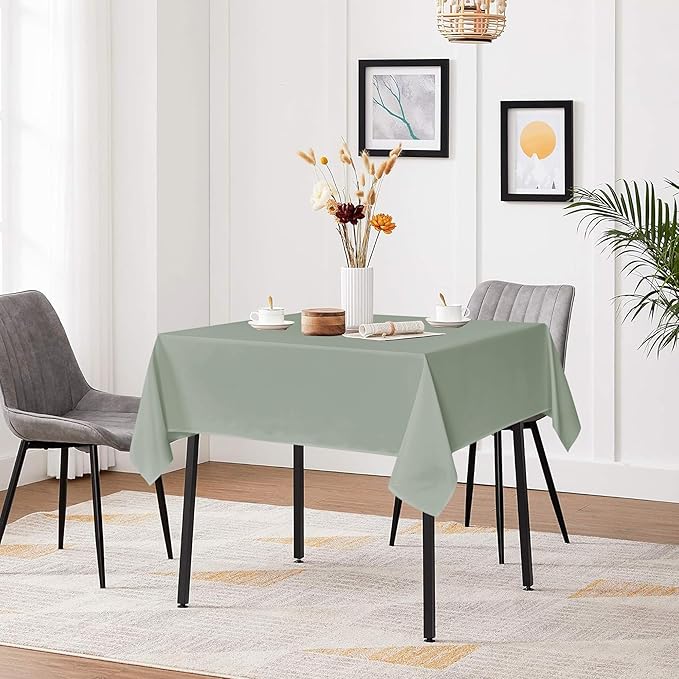 sancua Square Tablecloths 85x85 Inch, 2 Pack - Sage Green Fabric Table Cloth for Square or Round Tables, Washable Polyester Table Cover for Outdoor Party, Birthday, Buffet, Resturant