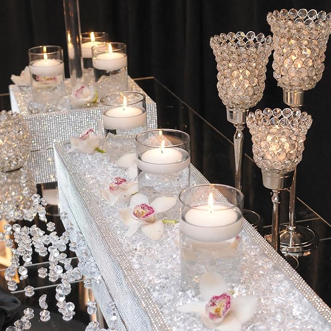 20 PCS White Floating Candles and 16 PCS Glass Vases for Centerpieces with 400 Fake Ice Acrylic Rocks Vase Filler Floating Candle Centerpieces for Tables Party Wedding Home Decoration