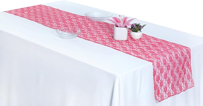 MDS Pack of 25Wedding 12 x 108 inches Lace Table Runner for Wedding, Decorations for Birthday Parties, Banquets, Graduations, Engagements, and Runners fit Rectangle, Round Table- Coral