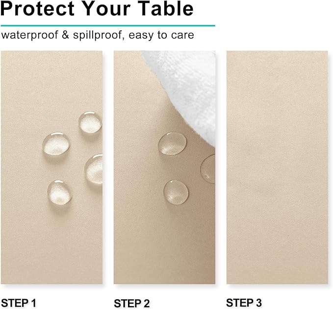 Hiasan Square Tablecloth - Waterproof Washable Polyester Table Cloth for Dining Room Kitchen Party Camping, Beige, 30 x 30 Inch