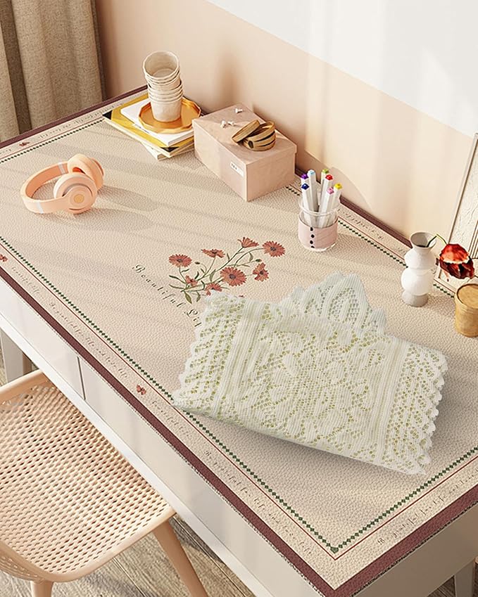 Tinsow 2 Pack Cotton Crochet Lace Rectangular Table Runner Dresser Scarf Doilies (Beige Without Tassels)