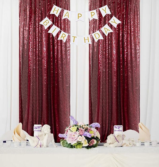 ShinyBeauty Sequin Curtains Panels Burgundy Backdrop Curtain 4 Pieces Photobooth Shimmer Background Glitter Fabric Maroon Christmas Backdrops Party Birthday Wedding Decor (2Ftx8Ft)