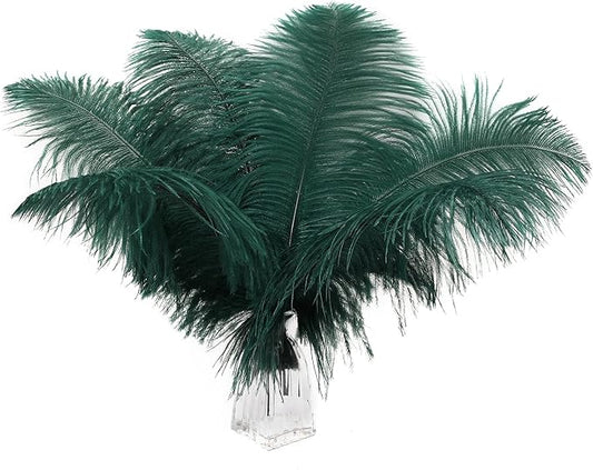 Ballinger Blackish Green Ostrich Feathers - 12Pcs 12-14inch Long Craft Feathers Bulk for Vase, Wedding Party Centerpieces Mardi Gras Decorations and Home Decor