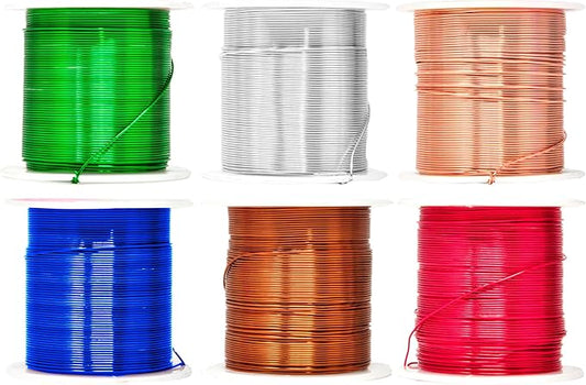 Mandala Crafts 22 Gauge Anodized Aluminum Craft Wire for Jewelry Making - 450 FT Colored Flexible Silver Copper True Blue Brown Red Kelly Green Wire - Bendable for Bonsai Armature Crafting Sculpting