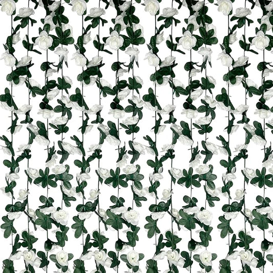 16Pcs 126Ft White Rose Garland, Fake Rose Hanging Flowers, Artificial Flower Vine, Hanging Floral Vine Garland for Wedding, Birthday Party, Wall Arch, Halloween, Christmas Garden Backdrop Decor