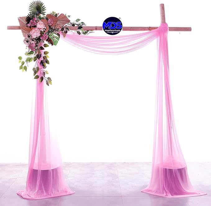 MDS Halloween Chiffon Draping Fabric - 2 Panel, 30" Wide x 100ft Long - Sheer Spooky Arbor & Canopy Drapery for Haunted House Backdrops, Party Ceilings, DIY Costumes & Themed Events - Bubblegum Pink