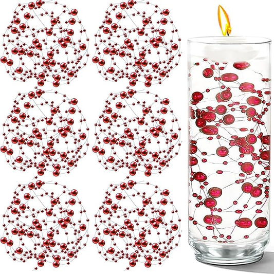 50 PCS Artificial Floating Beads for Centerpieces Vases, Red 8+3mm String Beads for Wedding Party Faux Pearl String for Decorating, String Pearls for Crafts Vase Filler