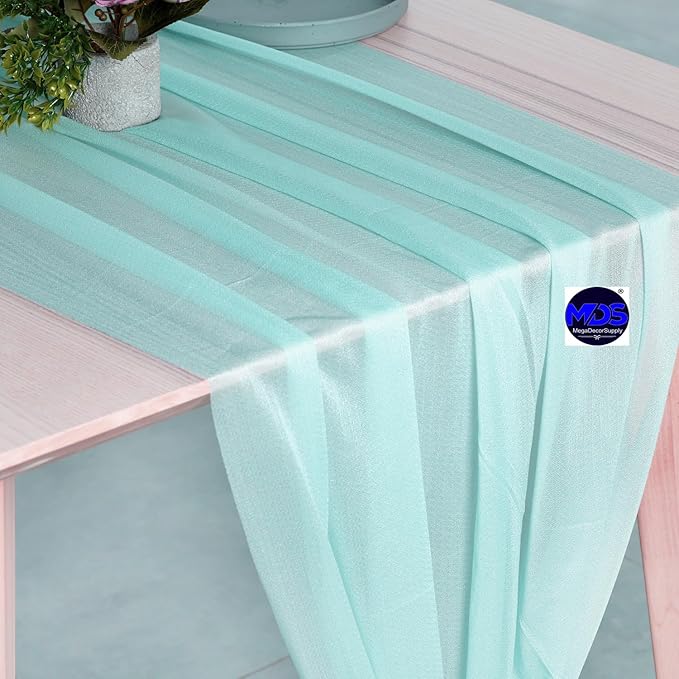 MDS 20 Pack 10ft Chiffon Table Runner 29 x 120 Inches Sheer Wedding Runner Romantic Rustic Table Runner for Wedding Decorations, Birthday Parties, Bridal Shower Party Arch Decor - Teal