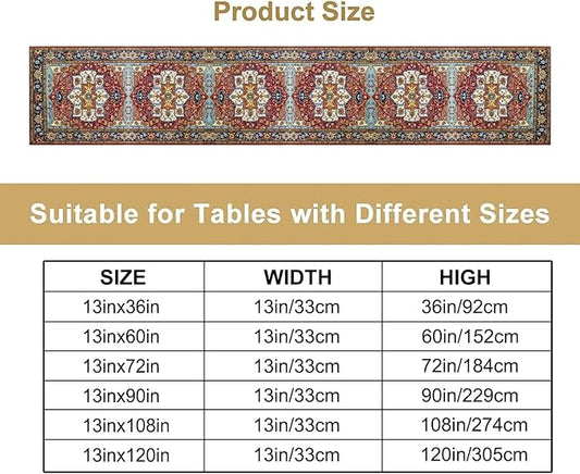 Vintage Boho Floral Table Runner, Rustic Country Farmhouse Red Blue Gold Retro Flower Pattern for Home Kitchen Table Decor Dining Coffee Room Party Decor 13x36in