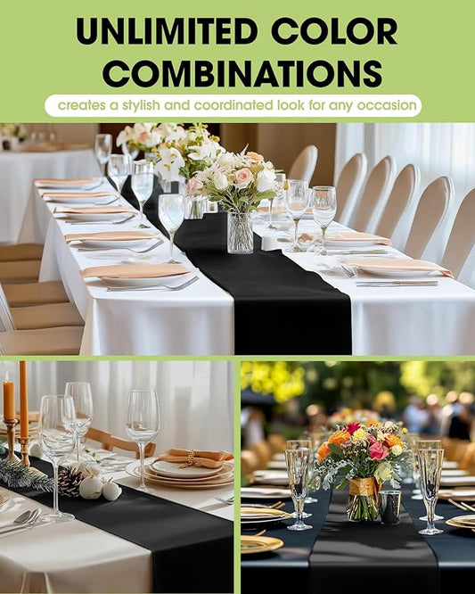 Pureegg Black Plastic Table Runners - 10 Pack, 14'' x 108'', Water Resistant & Disposable Centerpiece Decorations for Table Cloth, Wedding, Birthday, Holiday, Baby Shower, Party, Home Decor