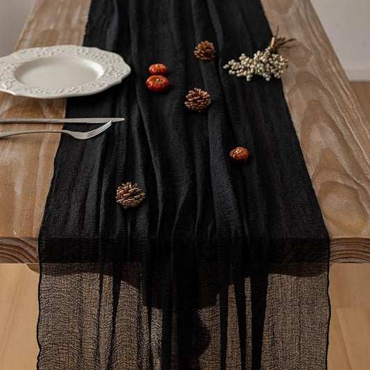 Black Halloween Table Runner Cheesecloth Gauze Rustic Premium Cotton Cheese Cloth Table Decor 120 Inch 10 FT for Wedding Bridal Baby Shower Long Sheer Boho Home Decorations