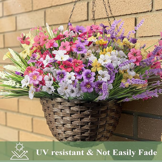 Artificial Flowers for Outdoors 24 Bundles, UV Resistant Colorful Fake Silk Flower Outdoor Planter Garden Decor Indoor Decorations