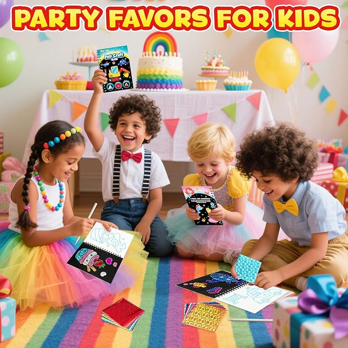 FUNNYB&G Foil Art Party Favors for Kids - 24 Pack Foil Art Crafts Kits Coloring Books, Goodie Bag Stuffers Party Favors for Kids 4-8 8-12, Bulk Birthday Classroom Prizes Girls Boys Gifts Halloween