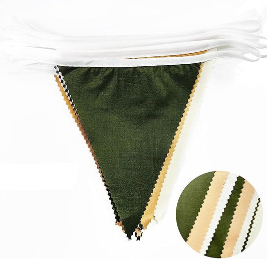 32Ft Sage Green Party Decorations Olive Green Tan Brown Cream Neutral Triangle Flag Fabric Banner Pennant Bunting Garland Streamers for Birthday Wedding Baby Shower Woodland Jungle Safari Party Decor