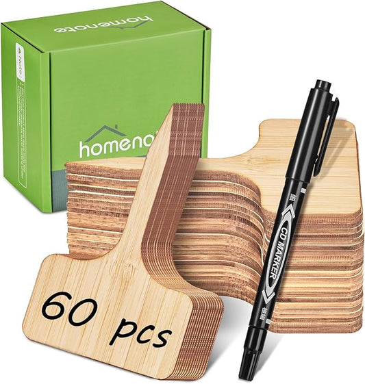 Homenote Bamboo Plant Labels 60Pcs Plant Tags for Seedling T-Type Tags for Plants Outdoor Garden Markers Vegetable Seedling(2.36 * 4“)