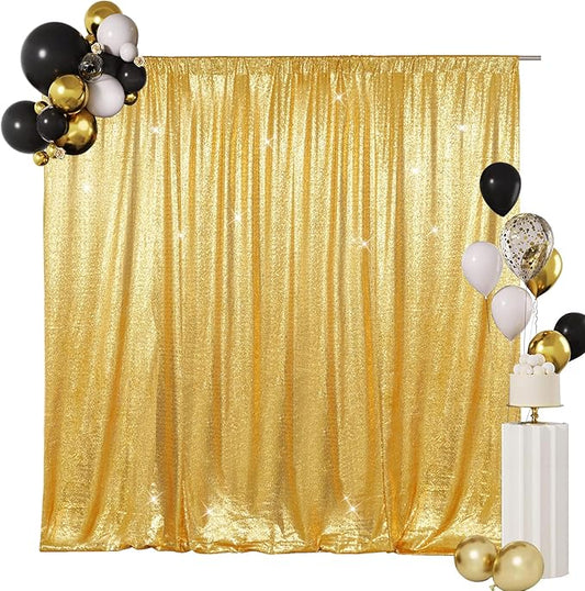 SquarePie Sequin Backdrop Curtain Not See Through Background for Wedding Party 4FT x 7FT Gold