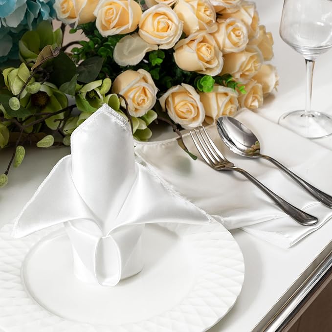 36 Pack Square Satin Dinner Napkins, 16x16 Inches Silky Soft Smooth Table Cloth Napkins for Restaurant Weddings Banquet Party Decoration, White
