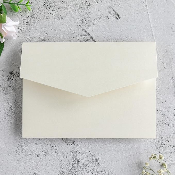 20 PCS Ivory Tri-fold Laser Cut Wedding Invitation Pockets for 5x7 Wedding Cards Bridal Shower Engagement Quinceanera Invitation