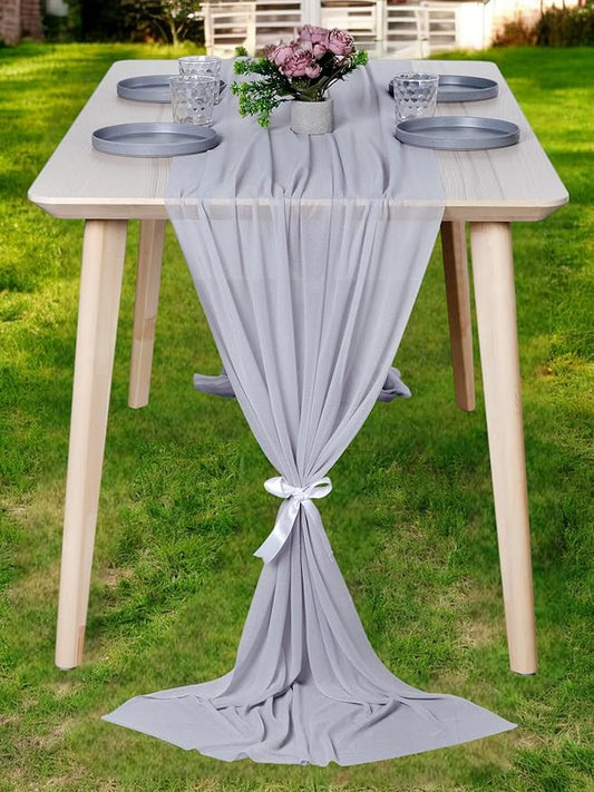 MDS Halloween Chiffon Table Runner - 1 Pack, 29 x 170 Inches, 14ft Each - Sheer Spooky Table Runners for Haunted House Parties, Trick-or-Treat Tables, Witchy Décor, Wedding & Events - Cool Gray