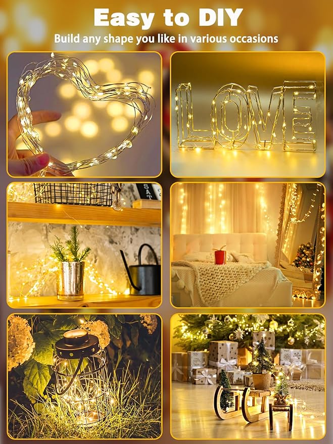 2 Pack 100LED Battery Operated Fairy Lights with Remote, 8 Modes LED String Lights with Timer, Dimmable, Memory Function, Waterproof Twinkle Lights for Outdoor Indoor Christmas Decor(Warm White)