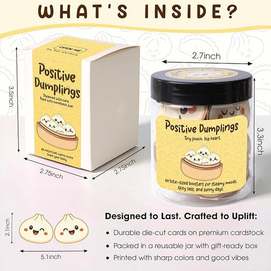 Positive Dumpling Jar – 60 Funny Emotional Uplifting Support Dumplings Affirmation, Back to School Gifts for Students & Teachers, White Elephant Gifts, Funny Gift for Women, Teens, Tweens, Coworkers