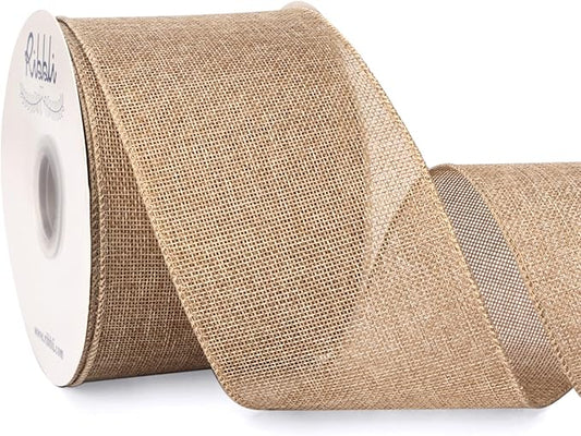 Ribbli Natural Burlap Wired Ribbon, 4” Inch x Continuous 20 Yard, Wired Edge Ribbon for Wreaths,Big Bows,Tree Decoration,Outdoor Decoration