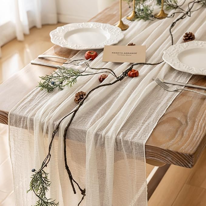Cheesecloth Table Runner Ivory Cream White Gauze Rustic Cheese Cloth Spring Table Runner 120 Inch 10 FT for Wedding Baby Bridal Shower Party Long Sheer Boho Home Decorations