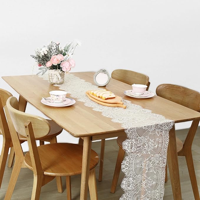 Lace Table Runner 6 Packs Ivory Table Fabric Embroidered Boho Table Runners for Party Wedding Bridal Shower Decorations Vintage Rustic Table Runners 14x120 Inches