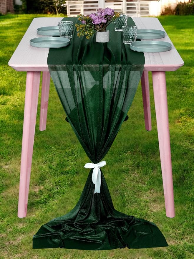 MDS Halloween Chiffon Table Runner - 1 Pack, 29 x 170 Inches, 14ft Each - Sheer Spooky Table Runners for Haunted House Parties, Trick-or-Treat Tables, Witchy Décor, Wedding & Events - Hunter Green