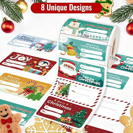 500 PCS Christmas Gift Tags Christmas Santa Claus Stickers Self Adhesive Cartoon Christmas Tag Christmas Festival Holiday Decor（New）