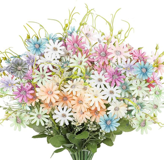 AmyHomie 6 Bundles Wildflowers Fake Daisy Outdoor Artificial Flowers UV Resistant Silk Wild Flower Bouquets Bulk Faux Plants Plastic Greenery for Decoration Vase Floral Spring Home Decor