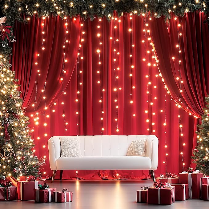 20ftx12ft Wrinkle Free Red Backdrop Curtain, 4 Panels 12FT Height Red Wedding Backdrop Drapes, Silky Polyester Back Drop Cloth for Birthday Photography Background Party Backdrop Draping