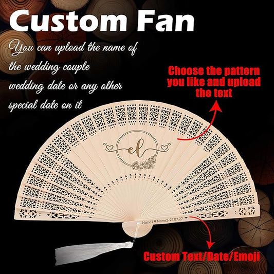 50 PCS Custom Fans Personalized Folding Fans for Line Dancing Wooden Hand Fan Wedding Favors Bulk Fans for Guests Party Event Use (Style07)