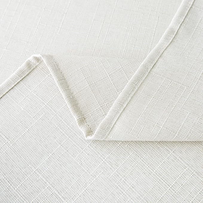 NLMUVW White Linen Tablecloth - Water Resistant Rectangle Textured Table Cover Farmhouse Decorative for Cafe Dining Card Kitchen, 54 x 140 Inch