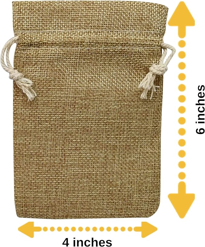 Supply Friend 50 Small Burlap Bags with Drawstring, 4x6 Inch Rustic Gift Bag Bulk Pack for Birthday, Wedding, Party Favors, Advent, Christmas, Holiday Gift Wrap, Jewelry and Treat Pouches