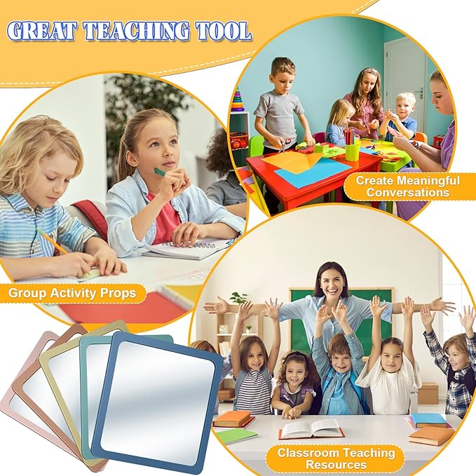 Dandat 10 Pcs Small Mirrors for Kids 6 x 6 Inch Square Shatter Proof Reflector Toddler Glass Plastic Reflector for Classroom DIY Craft Preschool Facial Expression (Gray Colors)