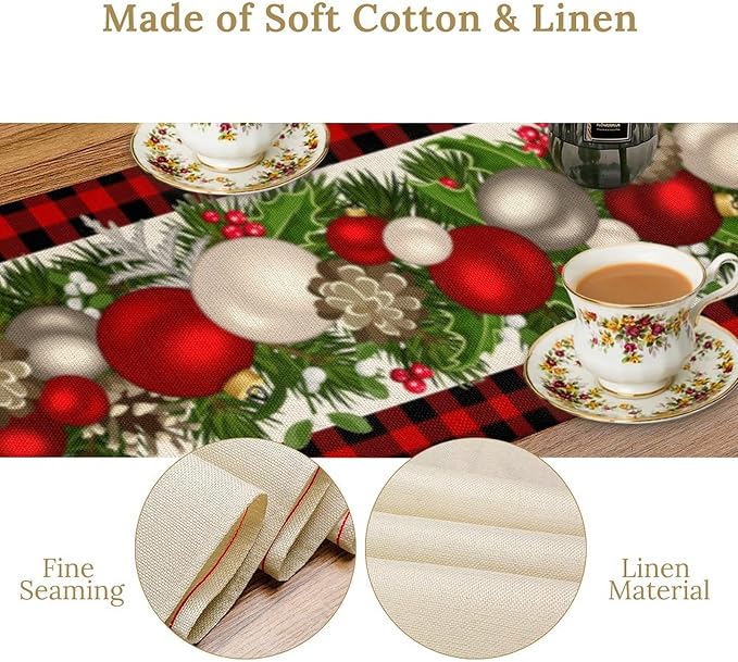 Christmas Table Runner,Seasonal Winter Xmas Holiday Farmhouse Table Cloth Kitchen Dining Table Decoration for Home Party Decor 13x108 Inch