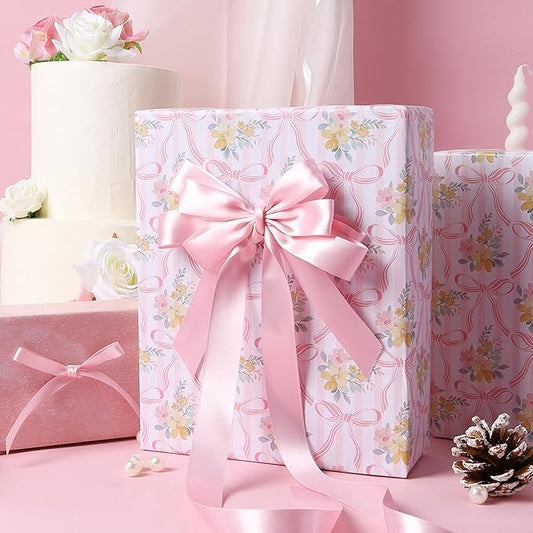 LaRibbons Light Pink Satin Ribbon 1 Inch 50 Yards Luxury Double Faced Pink Silk Ribbon for Gift Wrapping Flower Bouquet Crafts Wedding BabyShower Decoration